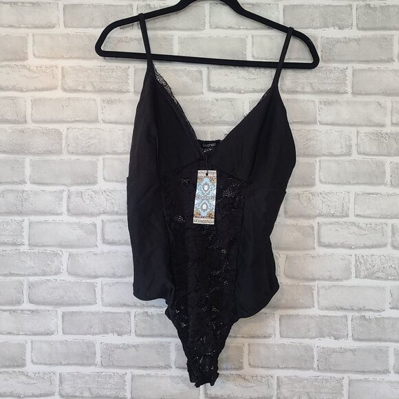 Boohoo Other - Boohoo Black Lace Bodysuit NEW US 14 UK 18 Coquette Burlesque Lingerie